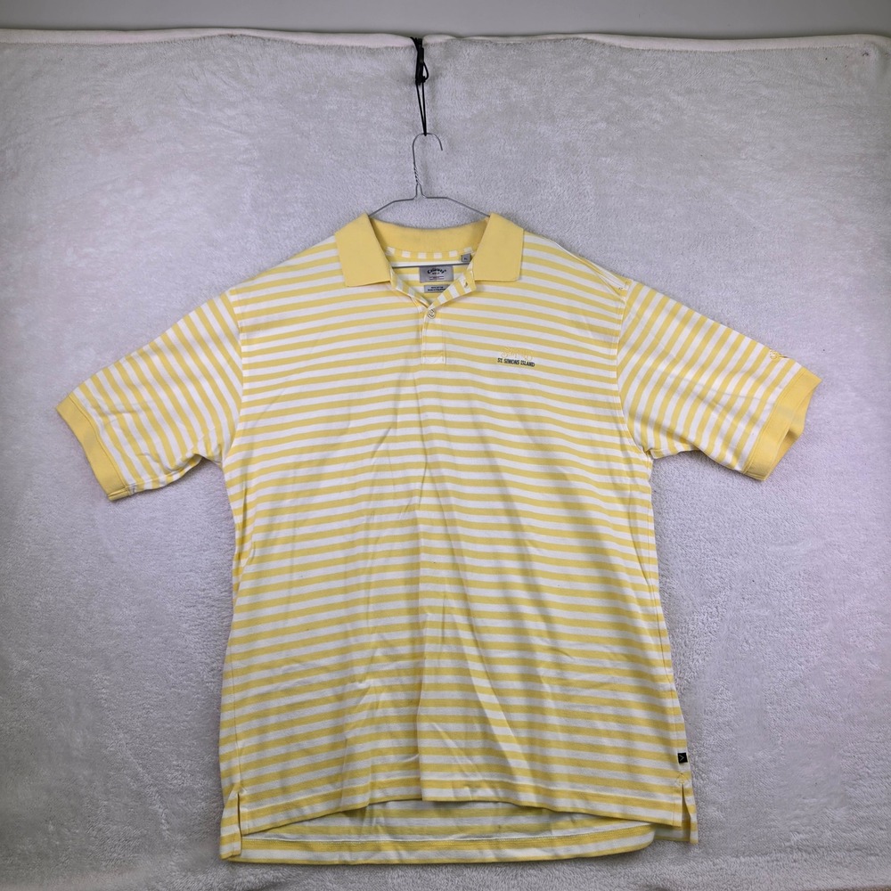 Callaway Golf Mens XL Polo Shirt Yellow White Striped St Simons Island Cotton